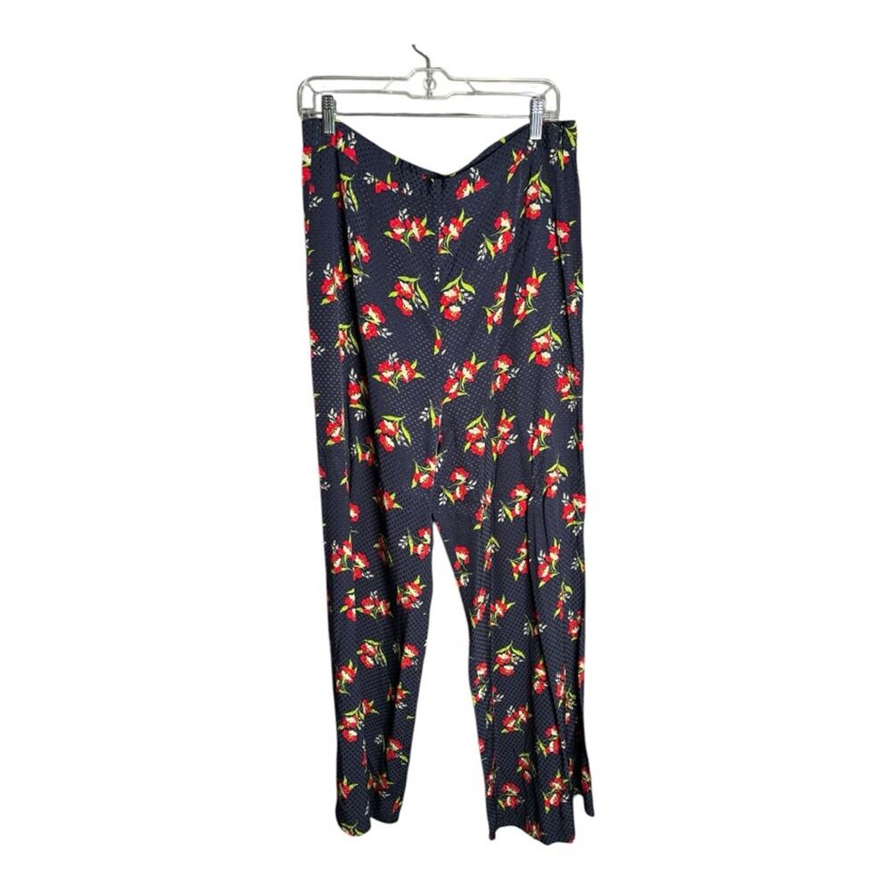 Jill Stuart Blue Red Floral Wide Leg Pants Side Zipper Large